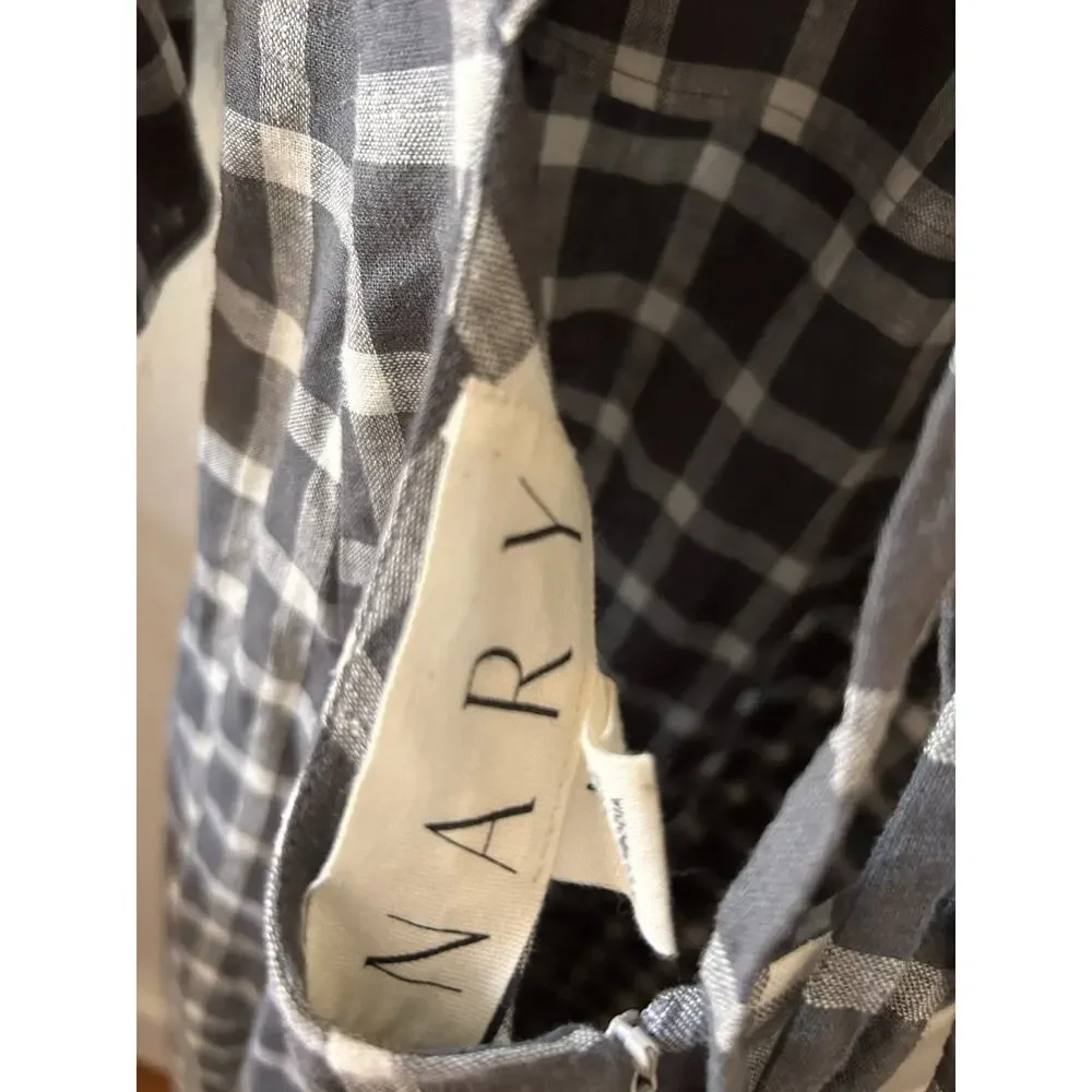 Nary Resort Gray‎ Plaid Puff Sleeve Dress Tie Back Slit | L - Picture 6 of 6